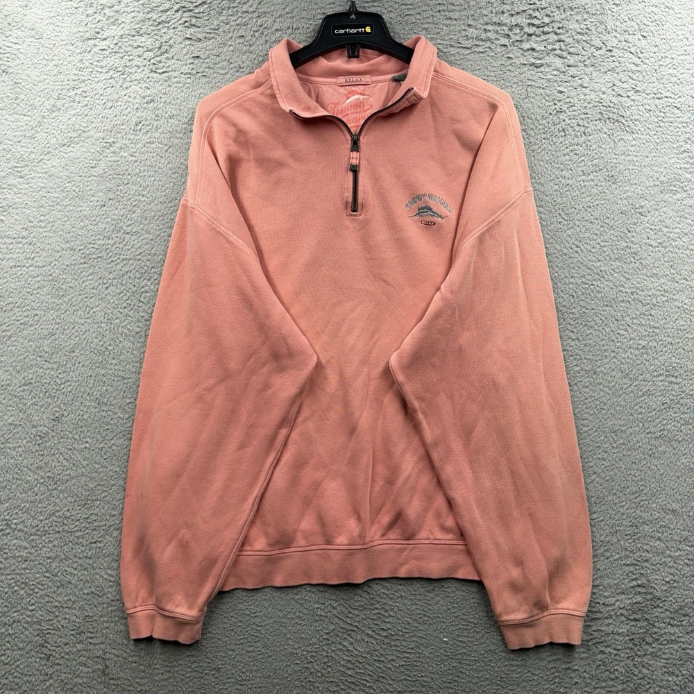 Tommy Bahama Sweater Mens Size 2XT Pink 1/4 Zip Pullover Jacket Cotton Blend